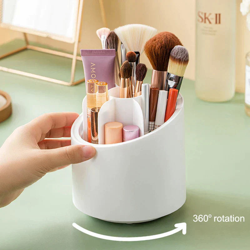 Rotating Makeup Brush Organizer, Desktop Makeup Brush Storage Bucket Cup Holder With Lid